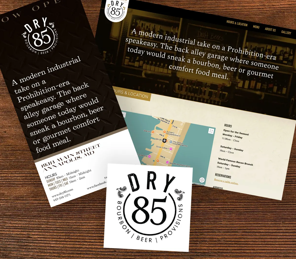 DRY 85 logo, rack card and website designed by Plaine Studios